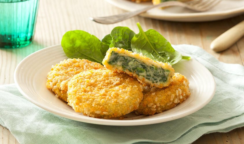 Stuzzichini per aperitivo e finger food - Medaglioni Spinaci e Parmigiano Reggiano