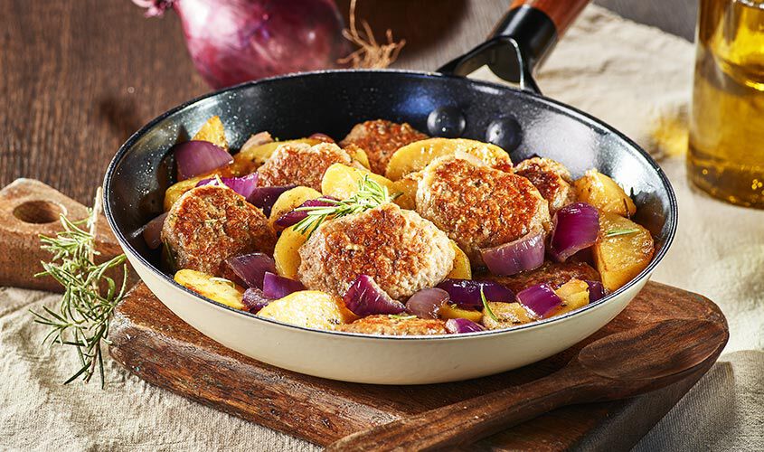 Spadellate - Spadellata di Miniburger con Patate e Cipolla Rossa