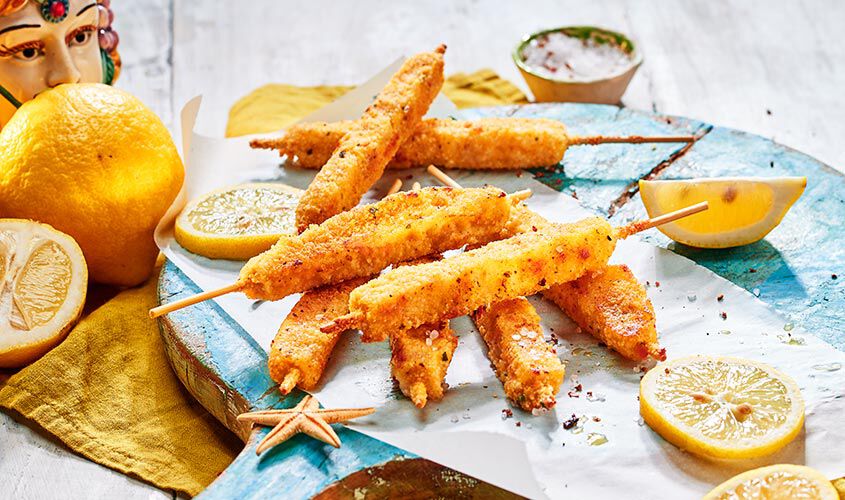 Specialità di pesce - Arrosticini panati di merluzzo d'Alaska