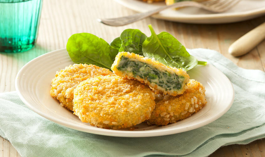 Stuzzichini per aperitivo e finger food - Medaglioni Spinaci e Parmigiano Reggiano