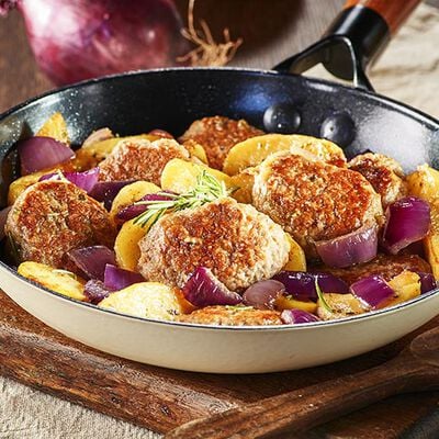 Spadellate - Spadellata di Miniburger con Patate e Cipolla Rossa