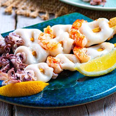 Specialit&agrave; di pesce - Spiedini di Calamaro Patagonico e Gambero Argentino