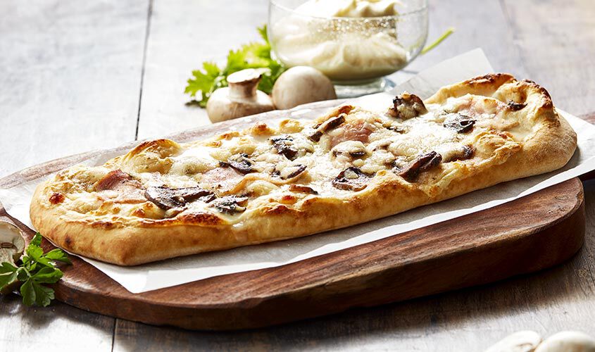 Pizze - Pizza alla Pala Prosciutto Cotto, Funghi e Mascarpone