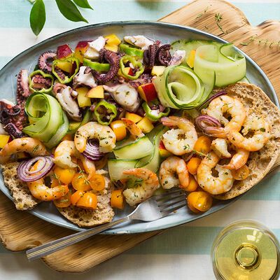 Insalata estiva con polpo marinato e code di gamberone Bofrost